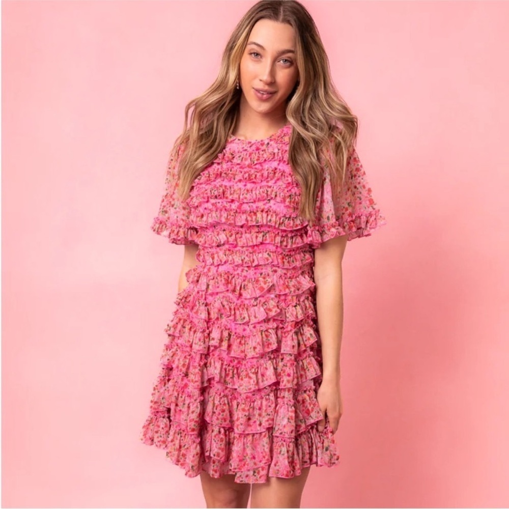 NWT Ivy City Co Stacy Pink Floral Ruffle Dress